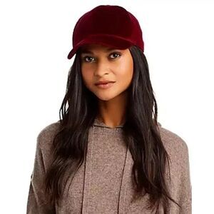 SURELL Womens Hat Burgundy Velvet Baseball Cap Luxury Bordeux $100